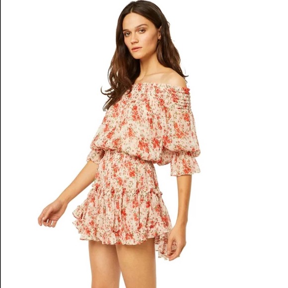 misa los angeles darla floral poppy off the shoulder ruffle mini dress small - Picture 7 of 10